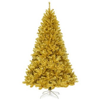 Costway 7.5Ft Hinged Unlit Artificial Tinsel Christmas Tree Holiday,Silver ,Gold