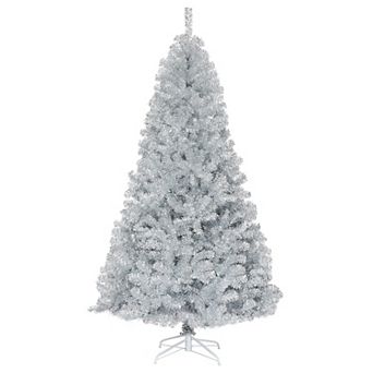 Costway 7.5Ft Hinged Unlit Artificial Tinsel Christmas Tree Holiday,Silver ,Gold
