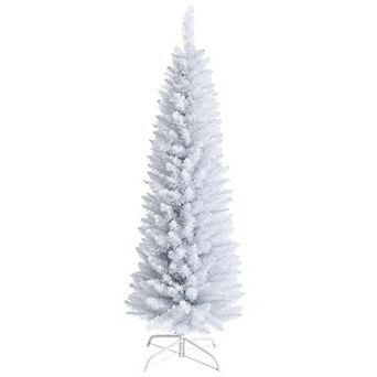 Costway 5/6/7 ft Unlit Artificial Slim Pencil Christmas Tree with Metal Stand White