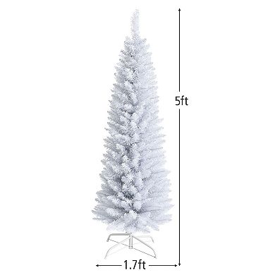 Costway 5/6/7 ft Unlit Artificial Slim Pencil Christmas Tree with Metal Stand White