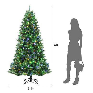 Costway 6/7/8 ft Pre-lit Hinged Christmas Tree with Remote Control & 9 Lighting Modes