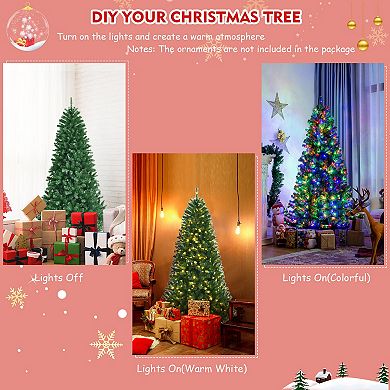 Costway 6/7/8 ft Pre-lit Hinged Christmas Tree with Remote Control & 9 Lighting Modes