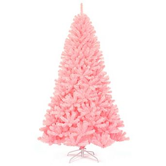 Costway 7.5Ft Hinged Artificial Christmas Tree Full Fir Tree New PVC w/ Metal Stand Pink