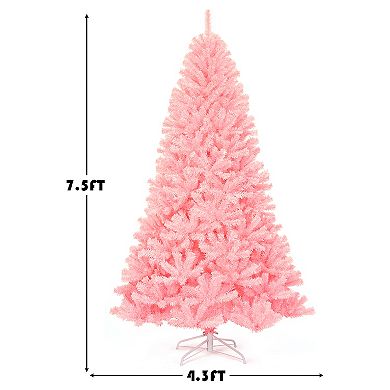 Costway 7.5Ft Hinged Artificial Christmas Tree Full Fir Tree New PVC w/ Metal Stand Pink