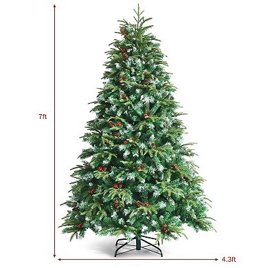 Costway 5/6/7/9ft Pre-Lit Snowy Christmas Hinged Tree 11 Modes w 250/350/450/780 Multi-Color Lights