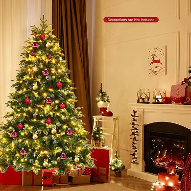 Costway 5/6/7/9ft Pre-Lit Snowy Christmas Hinged Tree 11 Modes w 250/350/450/780 Multi-Color Lights