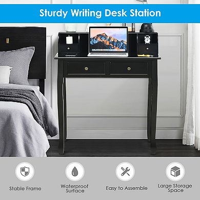 Costway Writing Desk Mission White Home Office Computer Desk 4 Drawer