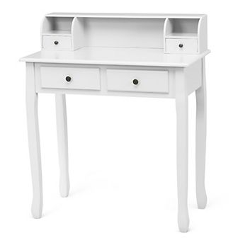Costway Writing Desk Mission White Home Office Computer Desk 4 Drawer