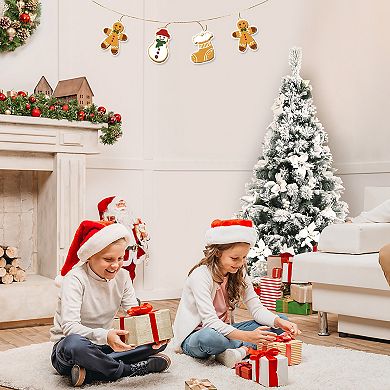 Costway 5ft/6ft/7ft/8ft Snow Flocked Hinged Christmas Tree w/ Berries & Poinsettia Flowers