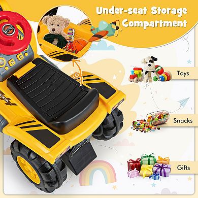 Costway Kids Ride on Excavator with Realistic Sound Effects Big Bucket 3 Toy Stones Helmet