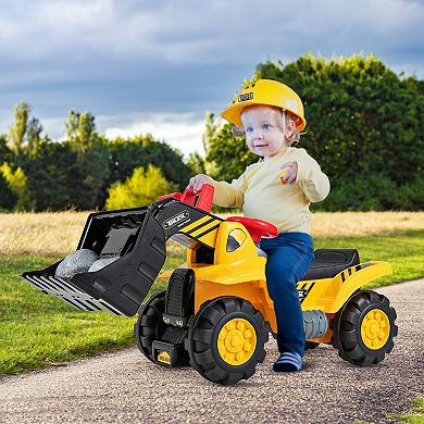 Costway Kids Ride on Excavator with Realistic Sound Effects Big Bucket 3 Toy Stones Helmet