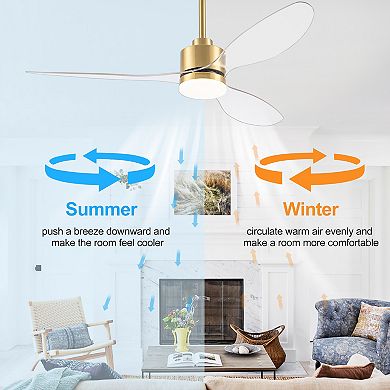 52-Inch ceiling fan, 3-color light, 3 ABS blades, DC motor, 5/10" downrods, 6-speed remote