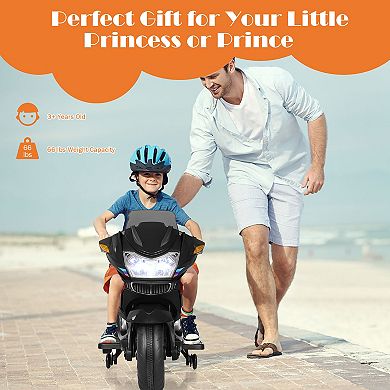 Costway 12V Kids Ride On Motorcycle Electric Motor Bike w/ Training Wheels & Light