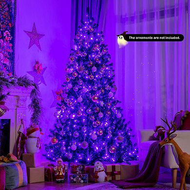 Costway 7ft Pre-lit PVC Christmas Tree Black w/ 500 Purple LED Lights