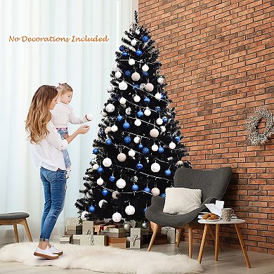 Costway 6FT/7.5Ft Hinged Artificial Christmas Tree Full Tree w/ Metal Stand Black