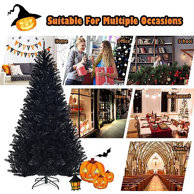 Costway 6FT/7.5Ft Hinged Artificial Christmas Tree Full Tree w/ Metal Stand Black