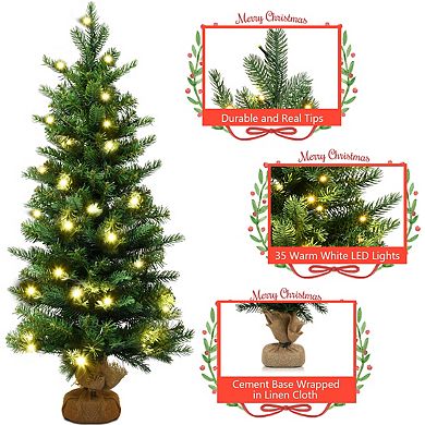 Costway 3Ft Pre-Lit Spruce Tabletop Christmas Tree Lights Timer