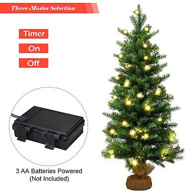 Costway 3Ft Pre-Lit Spruce Tabletop Christmas Tree Lights Timer