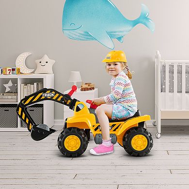Costway Kids Toddler Ride On Excavator Digger Truck Scooter Seat Storage w/Sound&Helmet