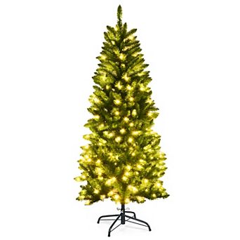 Costway 5/6/7 Ft Pre-lit Artificial Pencil Christmas Tree Hinged w 150/250/350 LED Lights