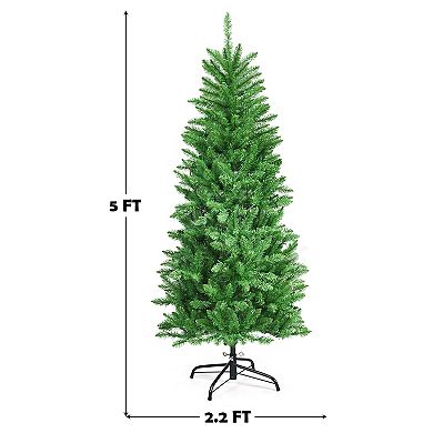 Costway 5/6/7 Ft Pre-lit Artificial Pencil Christmas Tree Hinged w 150/250/350 LED Lights