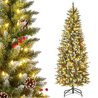 Costway 6 FT Pre-Lit Artificial Christmas Tree with 618 Snowy Branch Tips 280 LED Lights