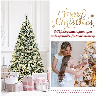 6Ft Pre-Lit Premium Snow Flocked Hinged Artificial Christmas Tree w/ 250 Lights