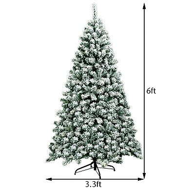 6Ft Pre-Lit Premium Snow Flocked Hinged Artificial Christmas Tree w/ 250 Lights