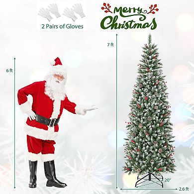 Costway 7 FT Pre-Lit Artificial Christmas Tree with 818 Snowy Branch Tips 350 LED Lights