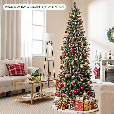 Costway 7 FT Pre-Lit Artificial Christmas Tree with 818 Snowy Branch Tips 350 LED Lights
