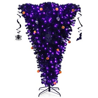 Costway 6ft Upside Down Christmas Halloween Tree Black w/270 Purple LED Lights