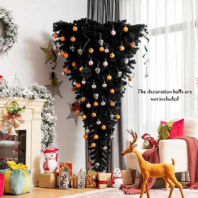 Costway 6ft Upside Down Christmas Halloween Tree Black w/270 Purple LED Lights