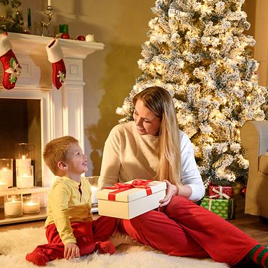 Costway 6ft/7.5ft/9ft Pre-Lit Premium Snow Flocked Hinged Christmas Tree w/250 /450 /550 Lights