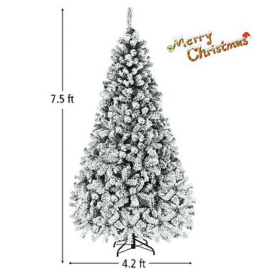 Costway 6ft/7.5ft/9ft Pre-Lit Premium Snow Flocked Hinged Christmas Tree w/250 /450 /550 Lights