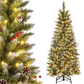 Costway 5 FT Pre-Lit Artificial Christmas Tree with 408 Snowy Branch Tips 250 LED Lights