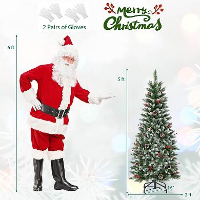 Costway 5 FT Pre-Lit Artificial Christmas Tree with 408 Snowy Branch Tips 250 LED Lights