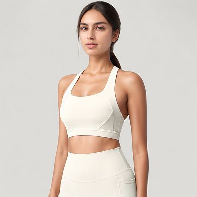 Women's Scoop Neck Seamless Athletic Crop Top with Wide Shoulder Straps