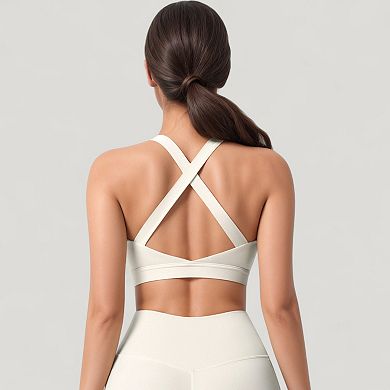 Women's Scoop Neck Seamless Athletic Crop Top with Wide Shoulder Straps