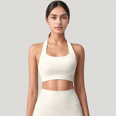 Women's Scoop Neck Seamless Athletic Crop Top with Wide Shoulder Straps