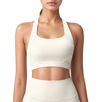 Women's Scoop Neck Seamless Athletic Crop Top with Wide Shoulder Straps