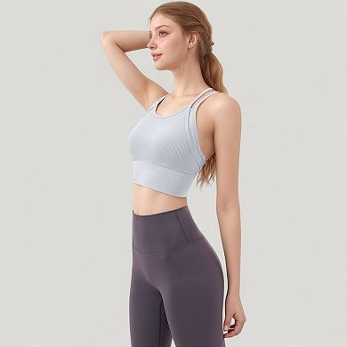 Women's Double Strap Crew Neck Ribbed Crop Top with Fitted Hem