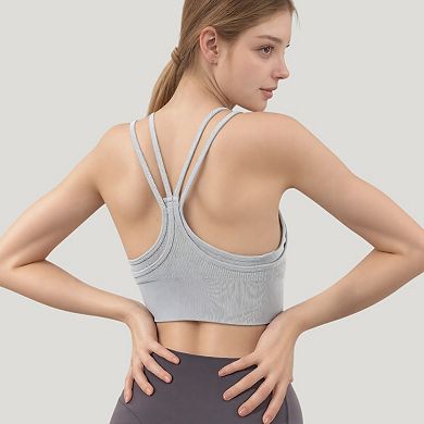 Women's Double Strap Crew Neck Ribbed Crop Top with Fitted Hem