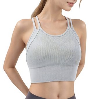 Women's Double Strap Crew Neck Ribbed Crop Top with Fitted Hem