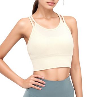 Women's Double Strap Crew Neck Ribbed Crop Top with Fitted Hem