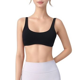 Women's Scoop Neck Sports Bra with Wide Straps and Seamless Design