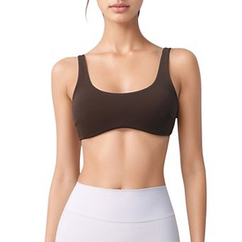 Women's Scoop Neck Sports Bra with Wide Straps and Seamless Design