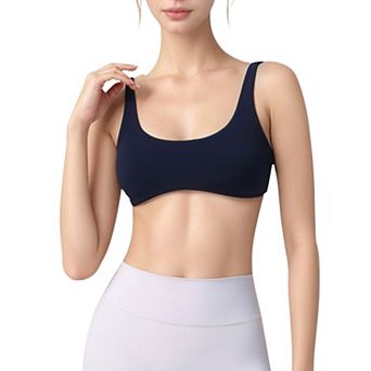 Women's Scoop Neck Sports Bra with Wide Straps and Seamless Design