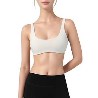 Women's Scoop Neck Sports Bra with Wide Straps and Seamless Design