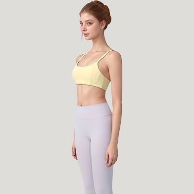 Women's Square Neck Sports Bra with Wide Fixed Straps and Smooth Seamless Design