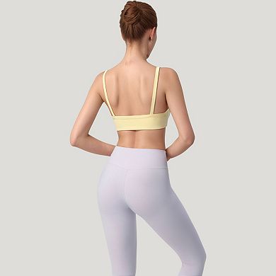 Women's Square Neck Sports Bra with Wide Fixed Straps and Smooth Seamless Design